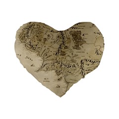 Retro Vintage Gray Map Middle Earth Standard 16  Premium Flano Heart Shape Cushions by Cendanart