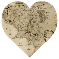 Retro Vintage Gray Map Middle Earth Wooden Puzzle Heart by Cendanart