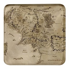 Retro Vintage Gray Map Middle Earth Square Glass Fridge Magnet (4 Pack) by Cendanart