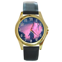 Beeple Astronaut Spacesuit 3d Digital Art Artwork Jungle Round Gold Metal Watch by Cendanart