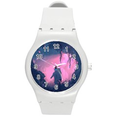 Beeple Astronaut Spacesuit 3d Digital Art Artwork Jungle Round Plastic Sport Watch (m) by Cendanart