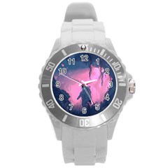 Beeple Astronaut Spacesuit 3d Digital Art Artwork Jungle Round Plastic Sport Watch (l) by Cendanart