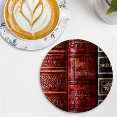 Books Old Uv Print Round Tile Coaster by Cendanart