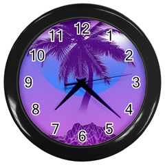 Palm Tree Vaporwave Synthwave Retro Style Wall Clock (black) by Cendanart