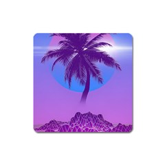 Palm Tree Vaporwave Synthwave Retro Style Square Magnet by Cendanart