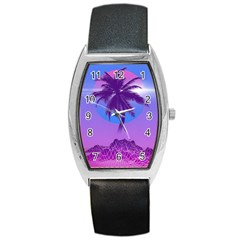 Palm Tree Vaporwave Synthwave Retro Style Barrel Style Metal Watch by Cendanart