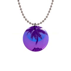 Palm Tree Vaporwave Synthwave Retro Style 1  Button Necklace by Cendanart