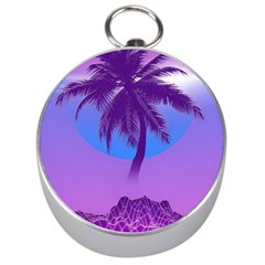 Palm Tree Vaporwave Synthwave Retro Style Silver Compasses by Cendanart