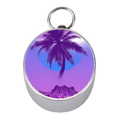 Palm Tree Vaporwave Synthwave Retro Style Mini Silver Compasses by Cendanart