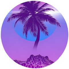 Palm Tree Vaporwave Synthwave Retro Style Wooden Puzzle Round by Cendanart