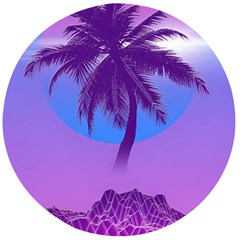 Palm Tree Vaporwave Synthwave Retro Style Wooden Bottle Opener (round) by Cendanart