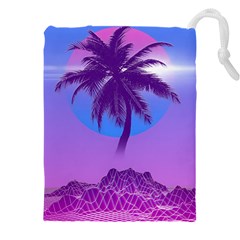 Palm Tree Vaporwave Synthwave Retro Style Drawstring Pouch (4xl) by Cendanart