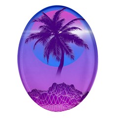 Palm Tree Vaporwave Synthwave Retro Style Oval Glass Fridge Magnet (4 Pack) by Cendanart