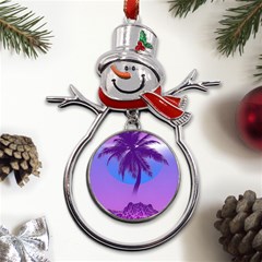 Palm Tree Vaporwave Synthwave Retro Style Metal Snowman Ornament by Cendanart