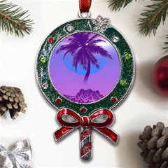 Palm Tree Vaporwave Synthwave Retro Style Metal X mas Lollipop With Crystal Ornament by Cendanart