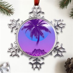 Palm Tree Vaporwave Synthwave Retro Style Metal Large Snowflake Ornament by Cendanart