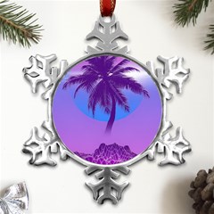 Palm Tree Vaporwave Synthwave Retro Style Metal Small Snowflake Ornament by Cendanart