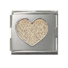 Close Up Photo Of Black Text Old Handwriting Leave Old Script Mega Link Heart Italian Charm (18mm) by Cendanart