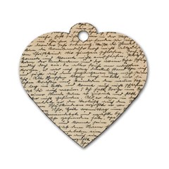 Close Up Photo Of Black Text Old Handwriting Leave Old Script Dog Tag Heart (one Side) by Cendanart