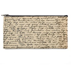 Close Up Photo Of Black Text Old Handwriting Leave Old Script Pencil Case by Cendanart