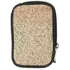 Close Up Photo Of Black Text Old Handwriting Leave Old Script Compact Camera Leather Case by Cendanart