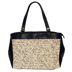 Close Up Photo Of Black Text Old Handwriting Leave Old Script Oversize Office Handbag (2 Sides) by Cendanart