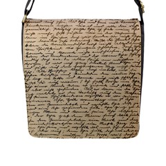 Close Up Photo Of Black Text Old Handwriting Leave Old Script Flap Closure Messenger Bag (l) by Cendanart