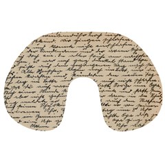 Close Up Photo Of Black Text Old Handwriting Leave Old Script Travel Neck Pillow by Cendanart