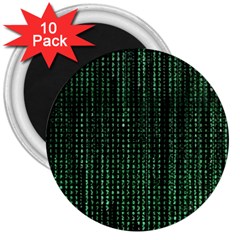 Green Matrix Code Illustration Digital Art Portrait Display 3  Magnets (10 Pack)  by Cendanart