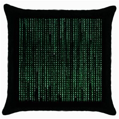 Green Matrix Code Illustration Digital Art Portrait Display Throw Pillow Case (black) by Cendanart