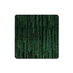 Green Matrix Code Illustration Digital Art Portrait Display Square Magnet by Cendanart