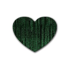 Green Matrix Code Illustration Digital Art Portrait Display Rubber Coaster (heart) by Cendanart