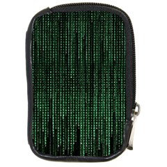 Green Matrix Code Illustration Digital Art Portrait Display Compact Camera Leather Case by Cendanart