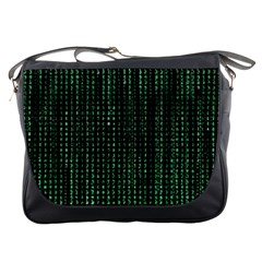 Green Matrix Code Illustration Digital Art Portrait Display Messenger Bag by Cendanart