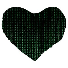 Green Matrix Code Illustration Digital Art Portrait Display Large 19  Premium Heart Shape Cushions by Cendanart