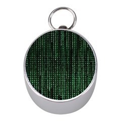 Green Matrix Code Illustration Digital Art Portrait Display Mini Silver Compasses by Cendanart