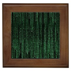 Green Matrix Code Illustration Digital Art Portrait Display Framed Tile by Cendanart