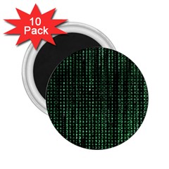 Green Matrix Code Illustration Digital Art Portrait Display 2 25  Magnets (10 Pack)  by Cendanart