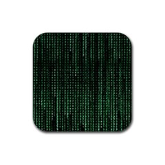 Green Matrix Code Illustration Digital Art Portrait Display Rubber Coaster (square) by Cendanart