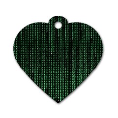 Green Matrix Code Illustration Digital Art Portrait Display Dog Tag Heart (two Sides) by Cendanart