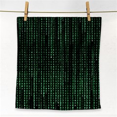 Green Matrix Code Illustration Digital Art Portrait Display Face Towel by Cendanart