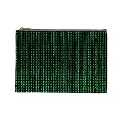 Green Matrix Code Illustration Digital Art Portrait Display Cosmetic Bag (large) by Cendanart