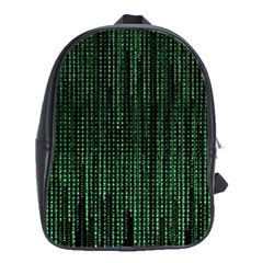 Green Matrix Code Illustration Digital Art Portrait Display School Bag (large) by Cendanart