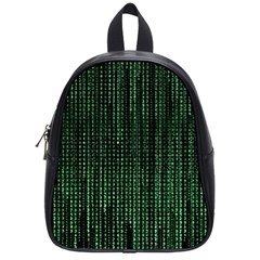 Green Matrix Code Illustration Digital Art Portrait Display School Bag (small) by Cendanart