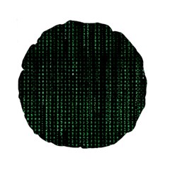 Green Matrix Code Illustration Digital Art Portrait Display Standard 15  Premium Round Cushions by Cendanart