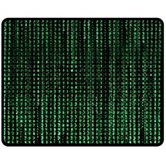 Green Matrix Code Illustration Digital Art Portrait Display Two Sides Fleece Blanket (medium) by Cendanart