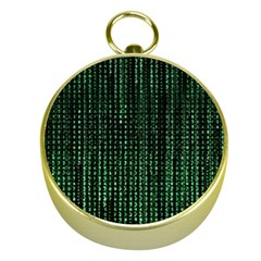 Green Matrix Code Illustration Digital Art Portrait Display Gold Compasses by Cendanart