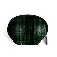 Green Matrix Code Illustration Digital Art Portrait Display Accessory Pouch (small) by Cendanart