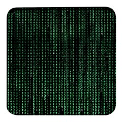 Green Matrix Code Illustration Digital Art Portrait Display Square Glass Fridge Magnet (4 Pack) by Cendanart