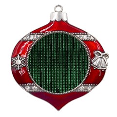 Green Matrix Code Illustration Digital Art Portrait Display Metal Snowflake And Bell Red Ornament by Cendanart